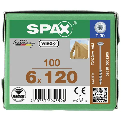 SPAX 251010601205 Holzschraube 6mm 120mm T-STAR plus Stahl WIROX 100St. SPAX 251010601205 Holzschraube 6mm 120mm T-STAR plus Stahl WIROX 100St.