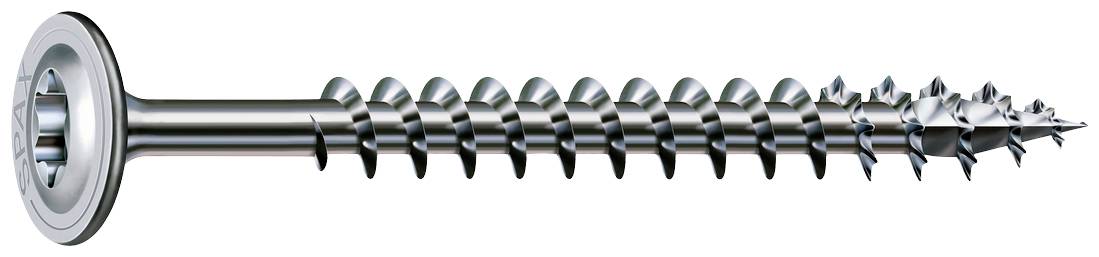 Metallschraube mit flachem Kopf und schlankem Gewinde, geeignet für Holz- und Metallverbindungen.