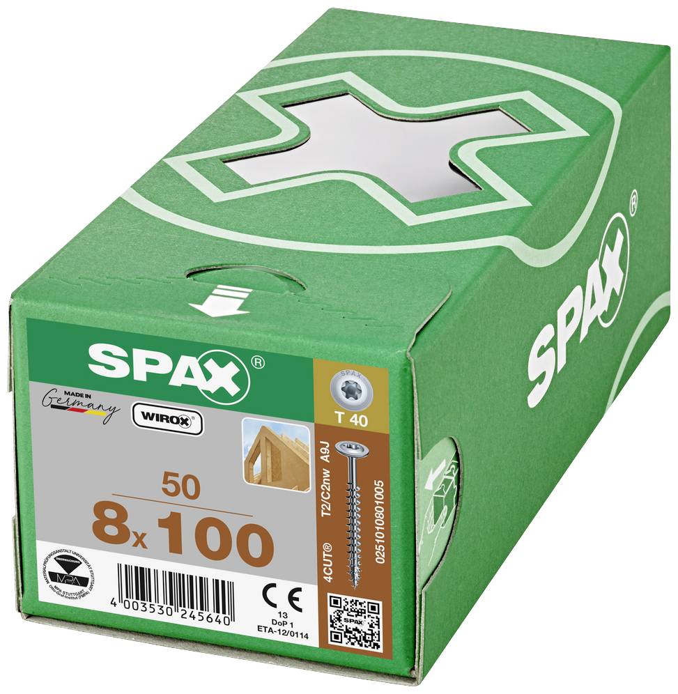 SPAX 251010800805 Holzschraube 8mm 80mm T-STAR plus Stahl WIROX 50St.