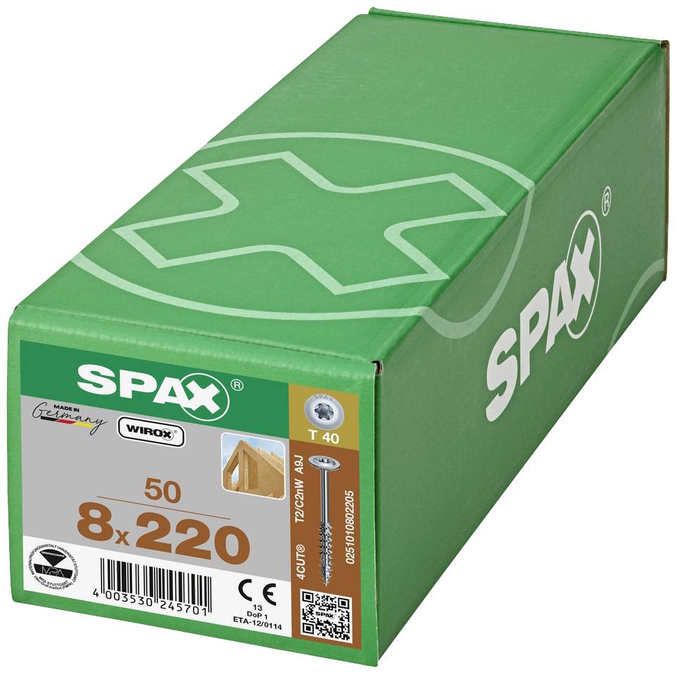 SPAX 251010802005 Holzschraube 8 mm 200 mm T-STAR plus Stahl WIROX 50 St.