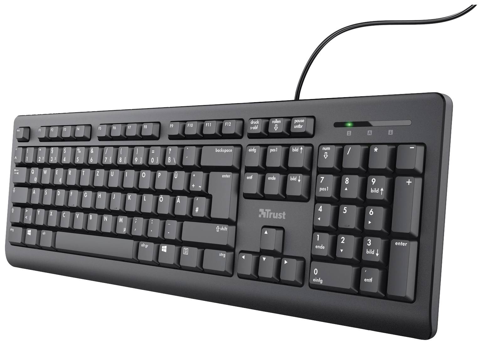 Trust TK-150 Kabelgebunden Tastatur Deutsch, QWERTZ Schwarz mit numerischer Tastatur