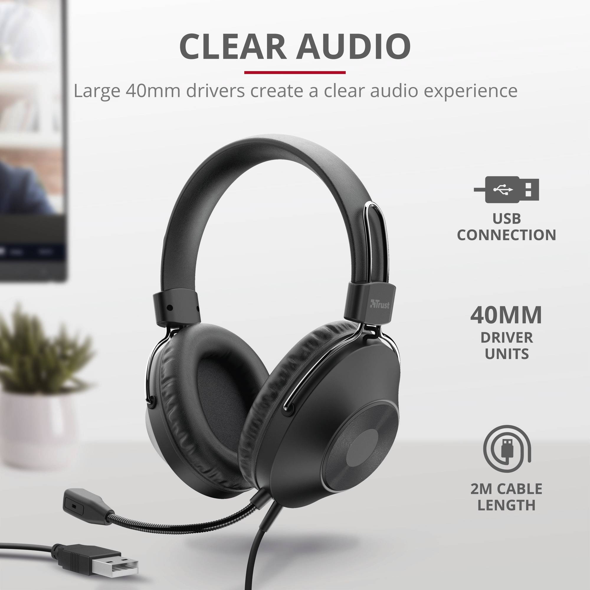 Trust HS-250 Over Ear Headset kabelgebunden Stereo Schwarz Computer