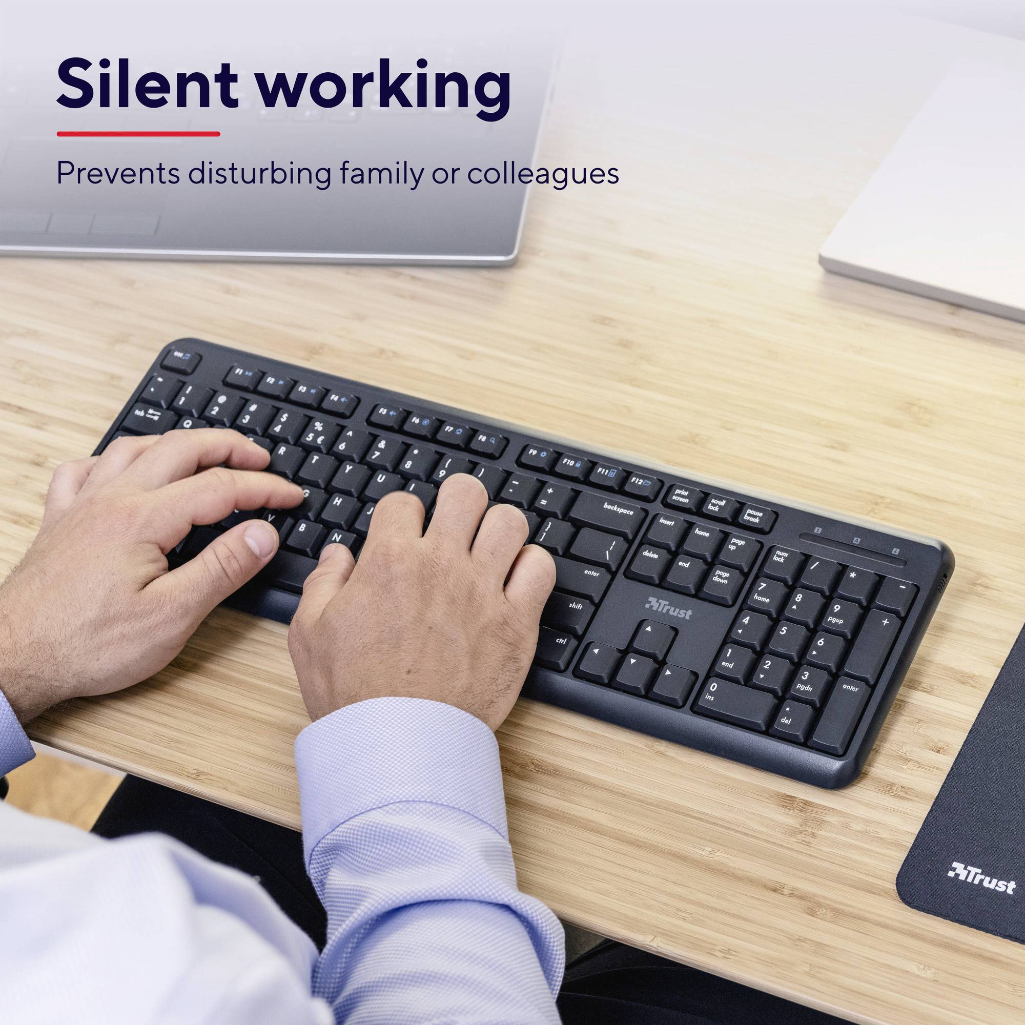 Trust TK-350 Funk Tastatur Deutsch, QWERTZ Schwarz mit numerischer Tastatur, Multimediatasten