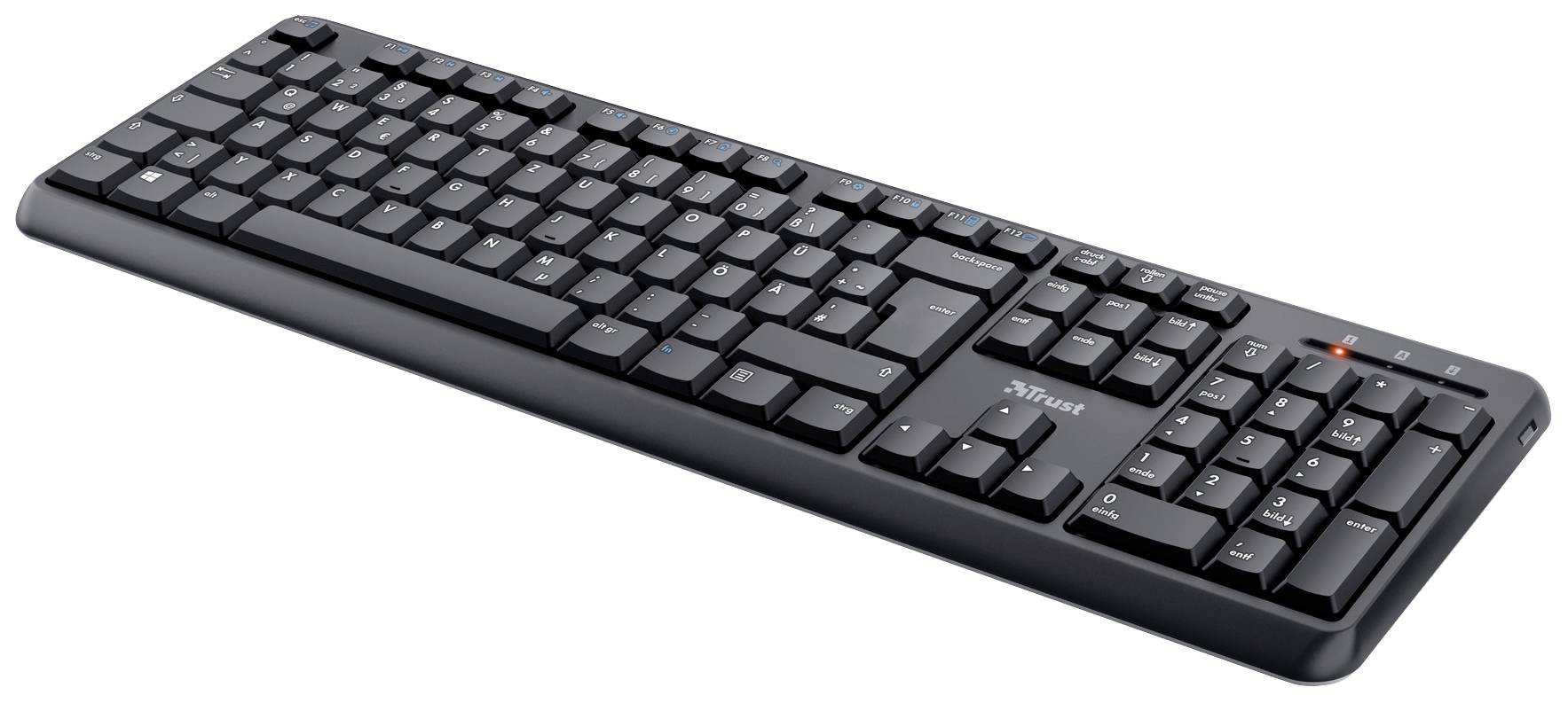 Trust TK-350 Funk Tastatur Deutsch, QWERTZ Schwarz mit numerischer Tastatur, Multimediatasten