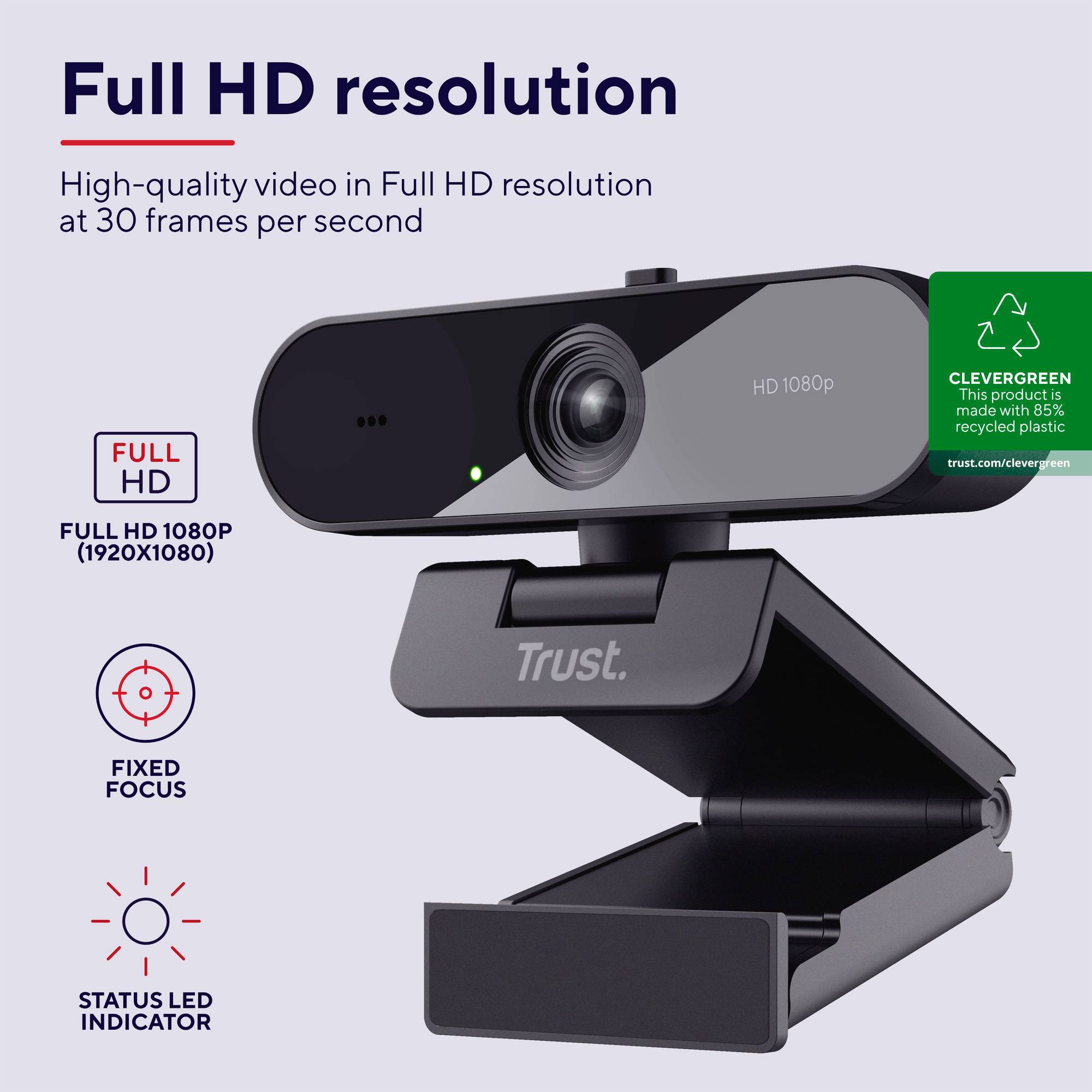 Trust TW-200 ECO Full HD-Webcam 1920 x 1080 Pixel Standfuß, Klemm-Halterung
