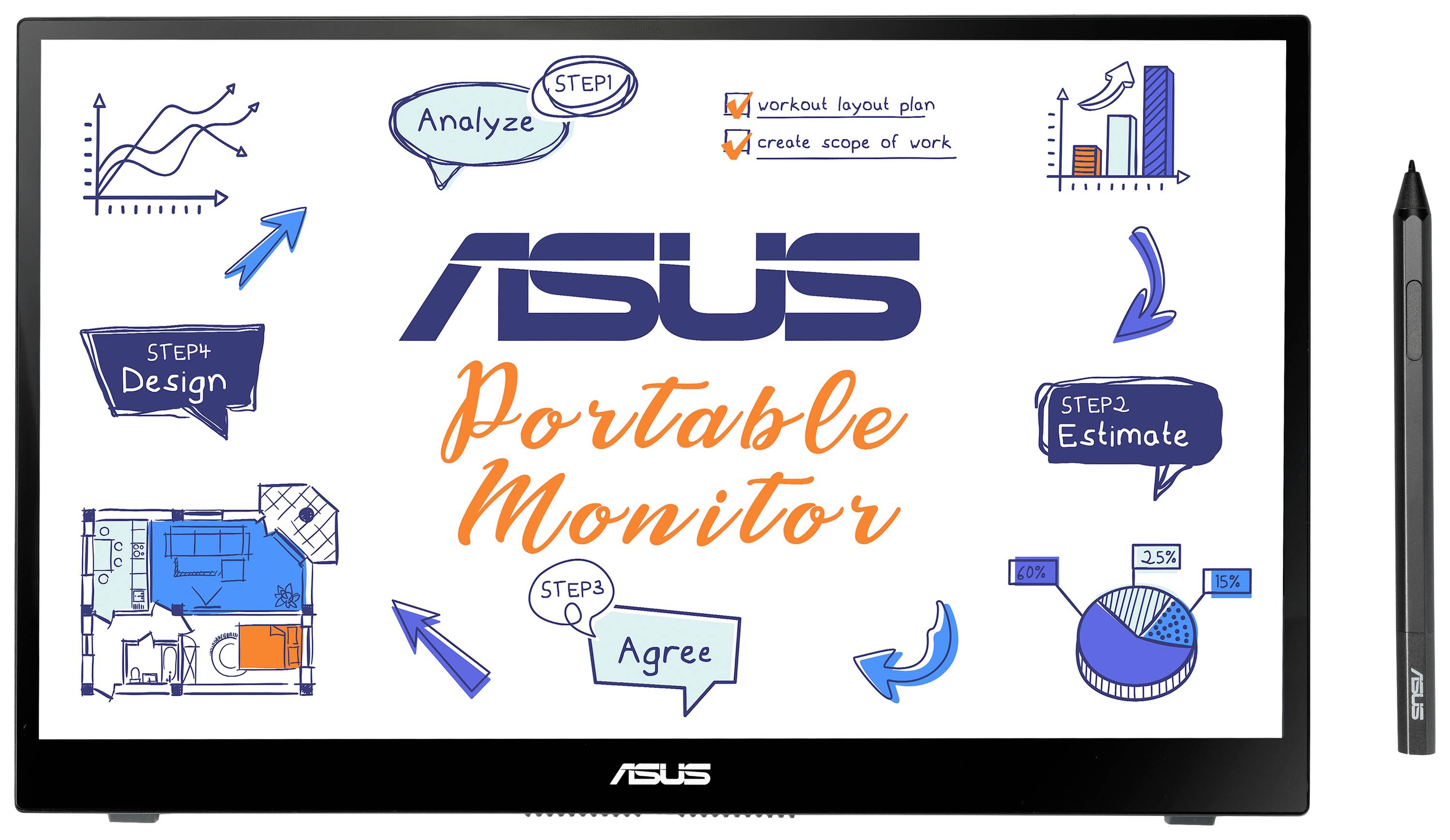 Asus MB14AHD Zenscreen Touchscreen-Monitor EEK: D (A - G) 35.6 cm (14 Zoll) 1920 x 1080 Pixel 16:9