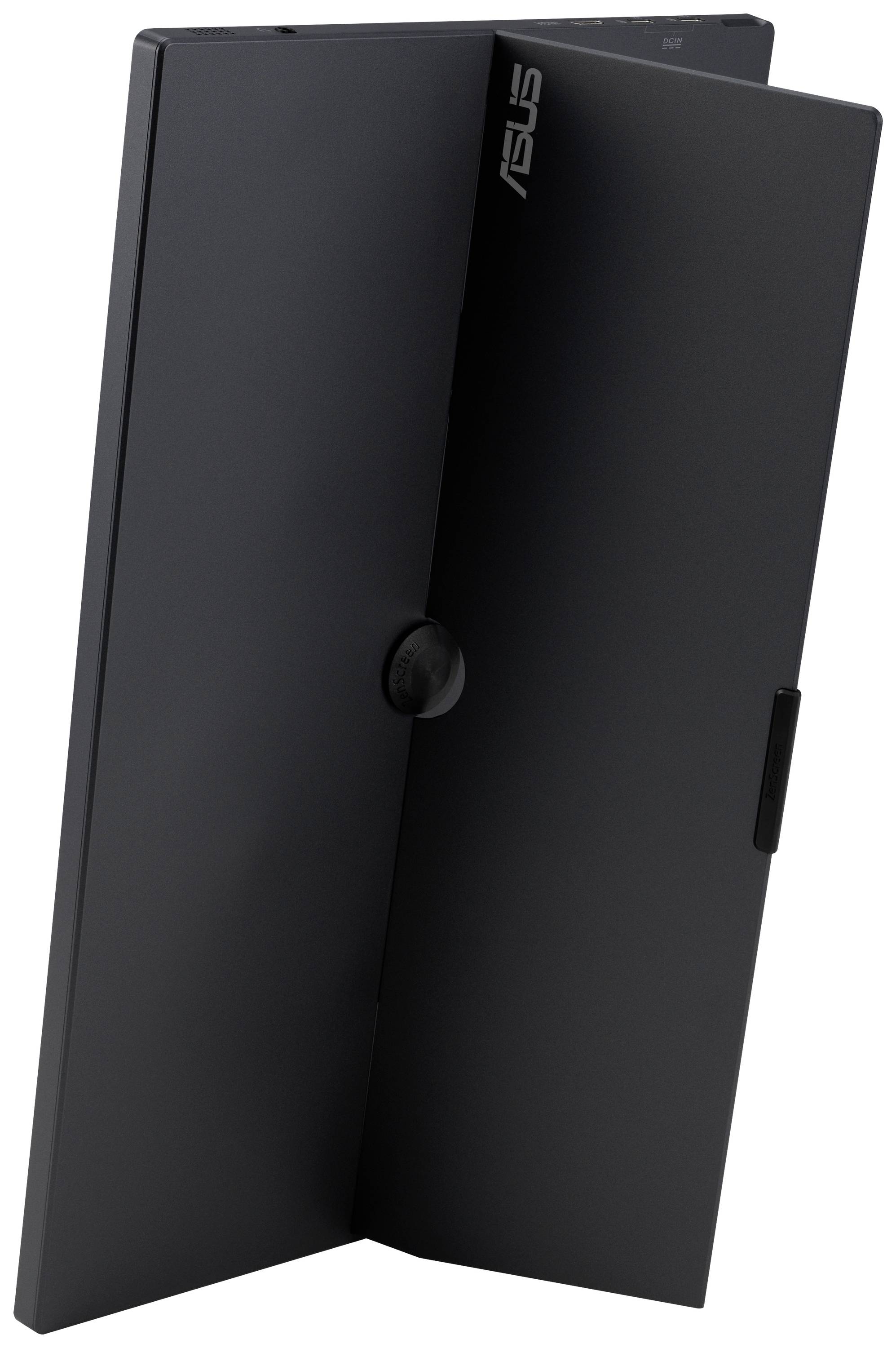 Tragbarer schwarzer ASUS Monitor mit schlankem Design, zur Verwendung als zweiter Bildschirm oder für mobile Präsentationen.
