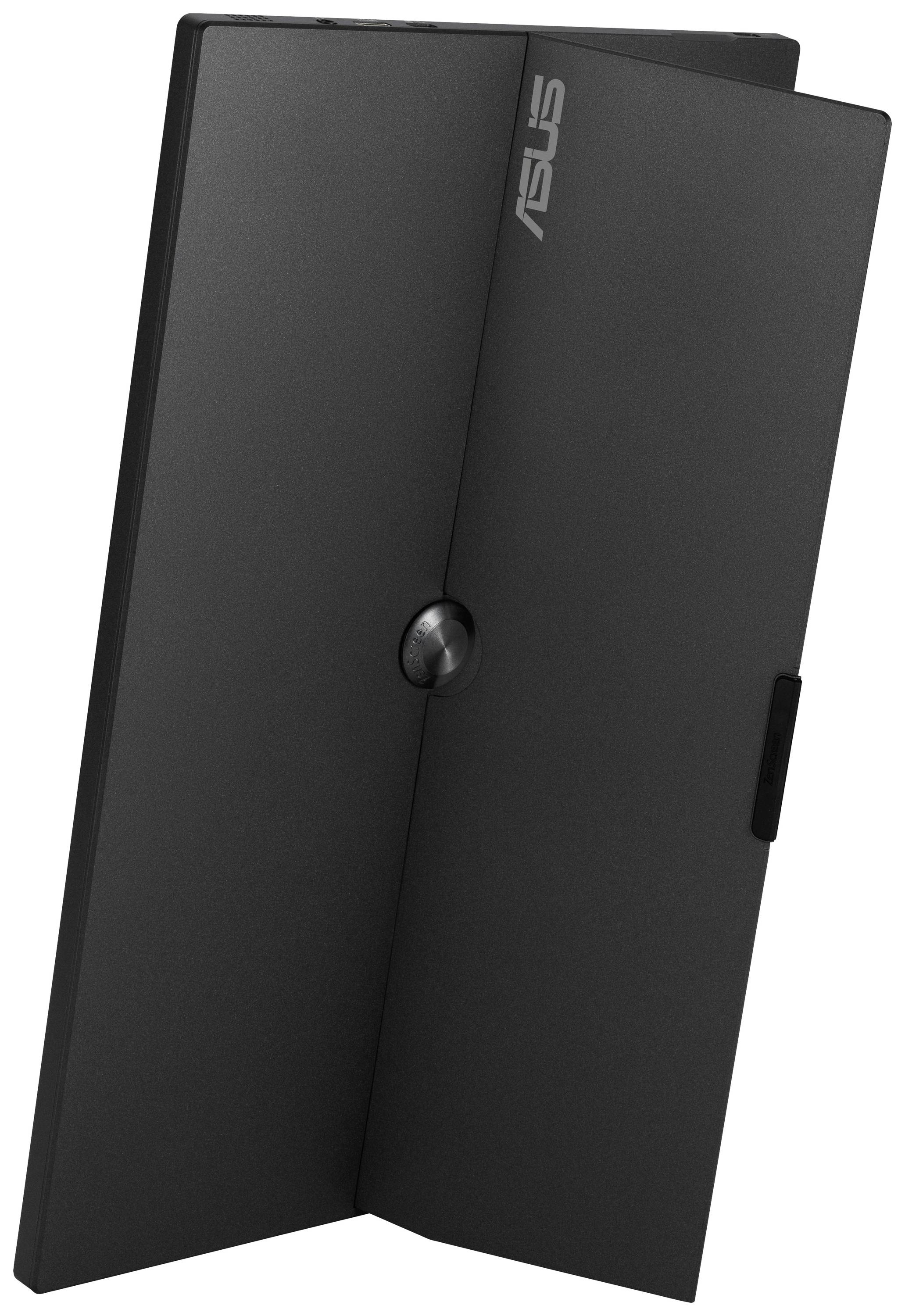 Externes ASUS DVD-Laufwerk in geschlossenem Gehäuse, schwarze Farbe, aufrecht stehend.