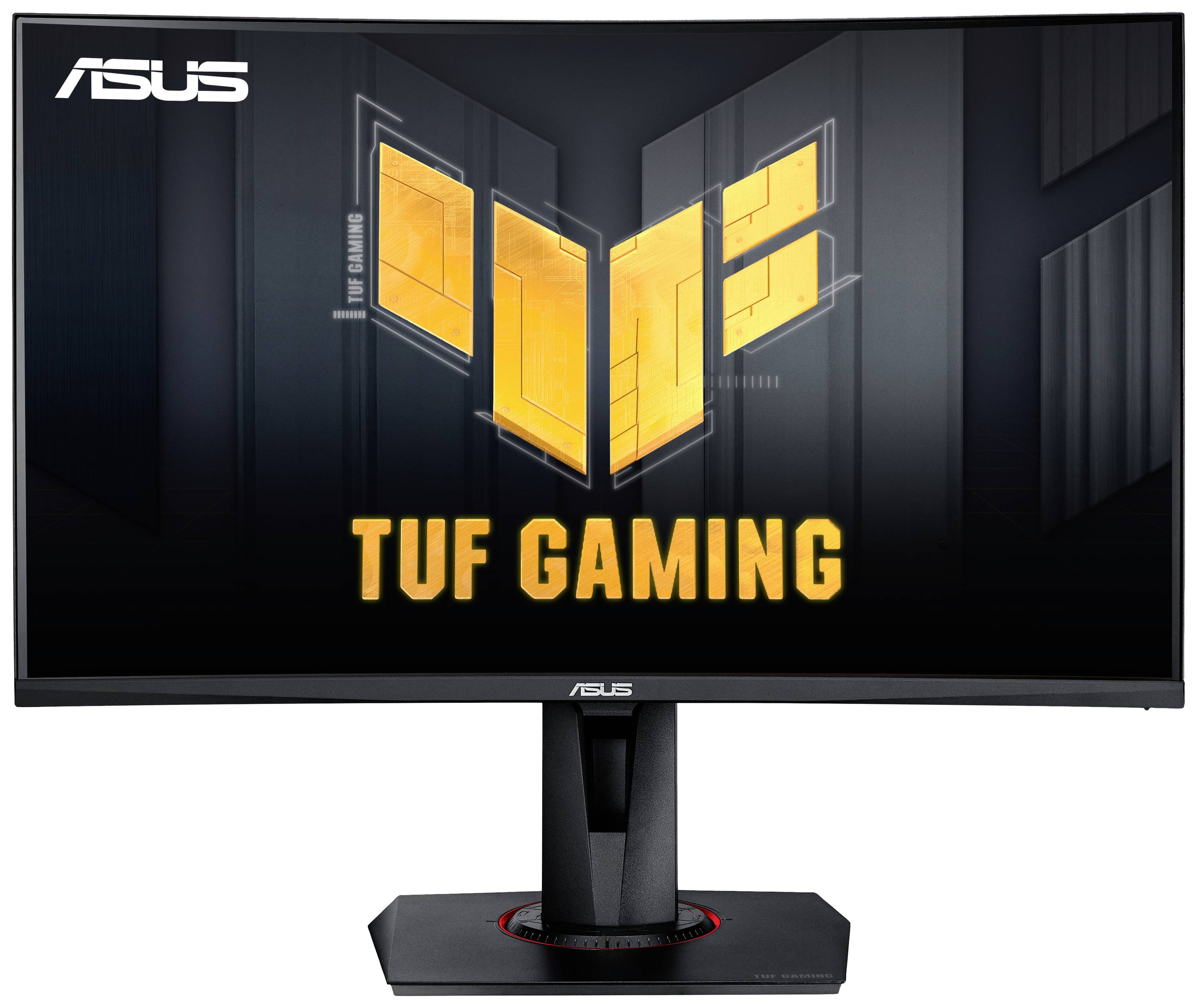 'ASUS TUF Gaming Monitor' mit großem Display und robustem Standfuß, ideal für Videospiele. Markenlogo oben links.