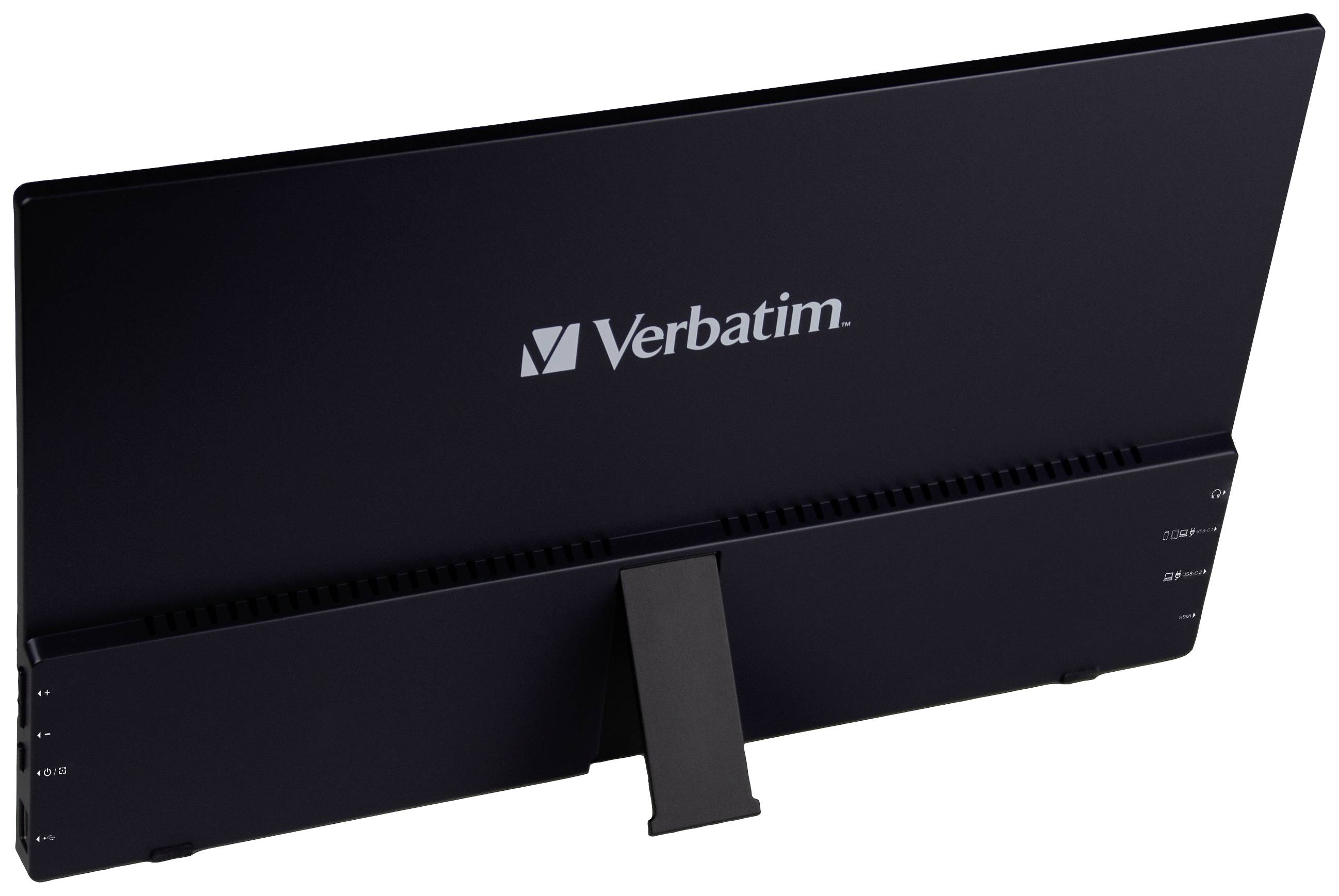 Externe Verbatim-Festplatte in schmalem, schwarzem Design mit Ständer. Ideal für Speichererweiterung und Datensicherung.