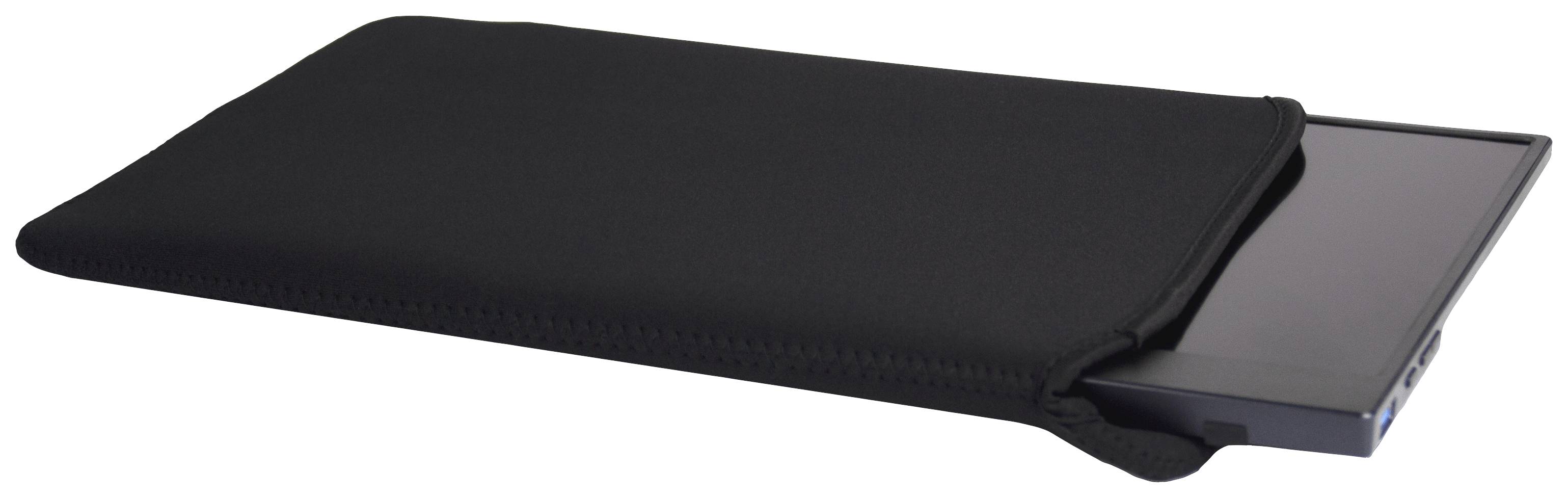 Ein Tablet ragt teilweise aus einer schwarzen Schutzhülle heraus.
