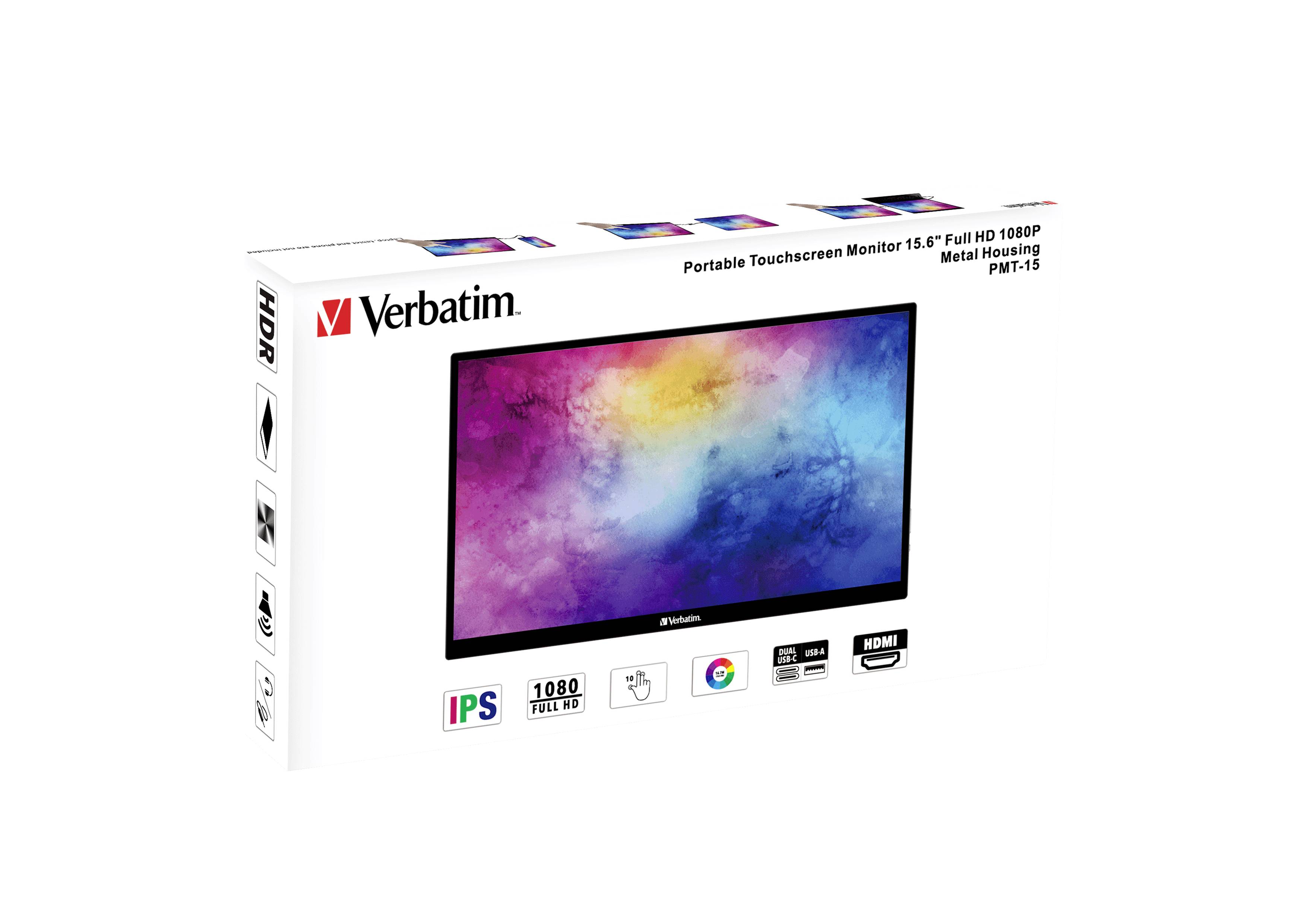 Verbatim PMT-15 Touchscreen-Monitor EEK: A (A - G) 38.1cm (15 Zoll) 1920 x 1080 Pixel 16:9 6 ms HDMI®, USB-A (USB 2.0), USB-C®