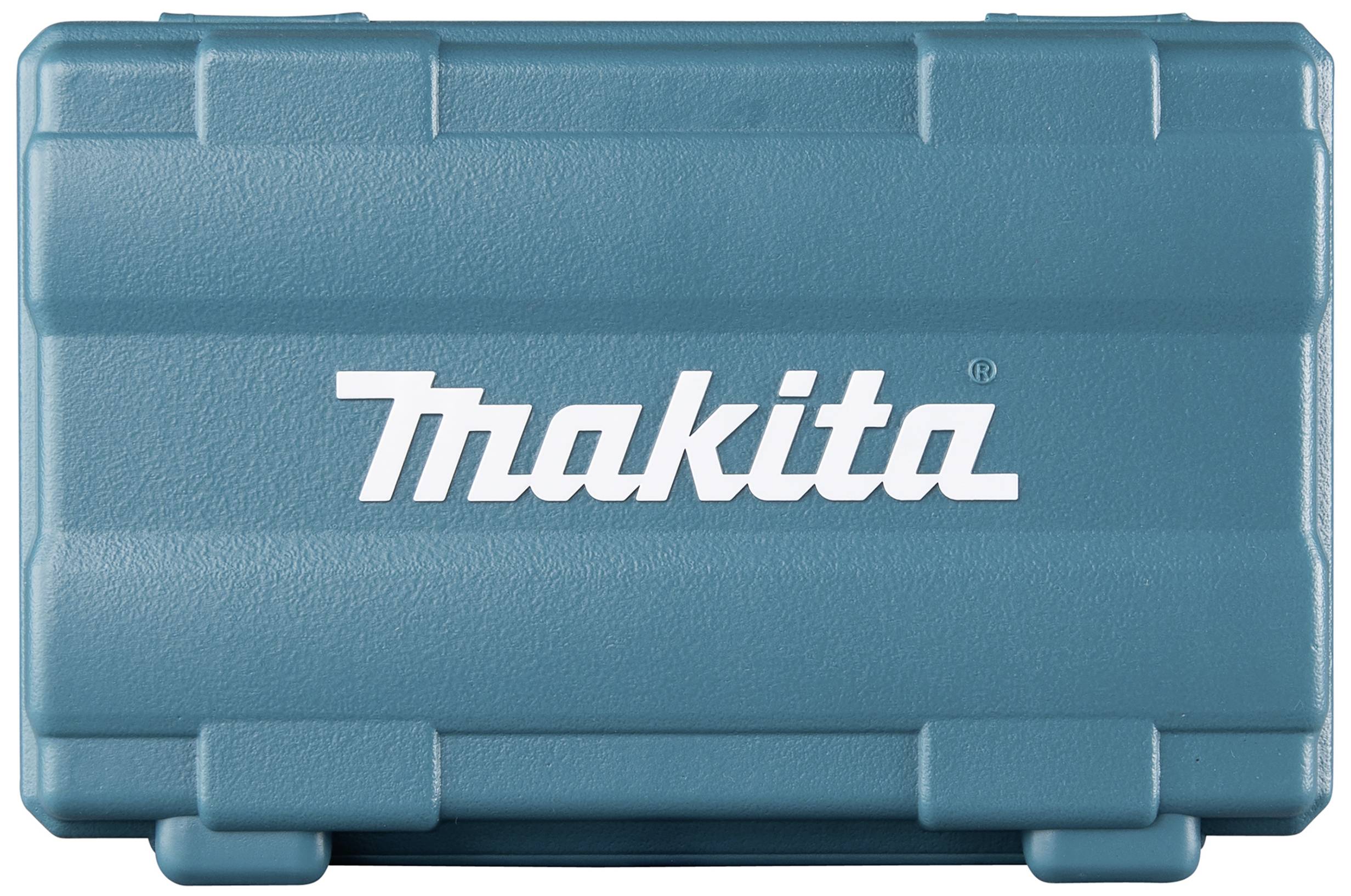 Türkiser Werkzeugkoffer mit der Aufschrift 'Makita' auf der Vorderseite.