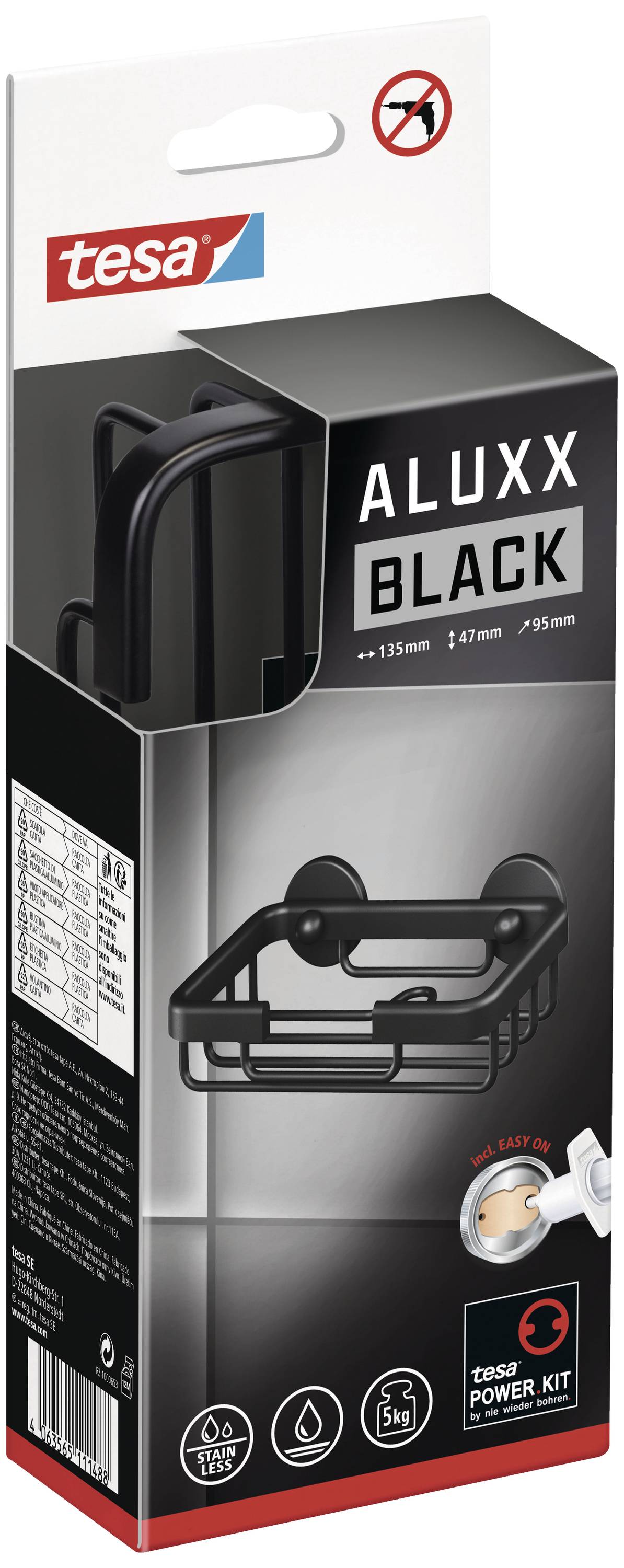 tesa 40508-00000-00 ALUXX BLACK Seifenkorb Klebstoff Schwarz (matt)