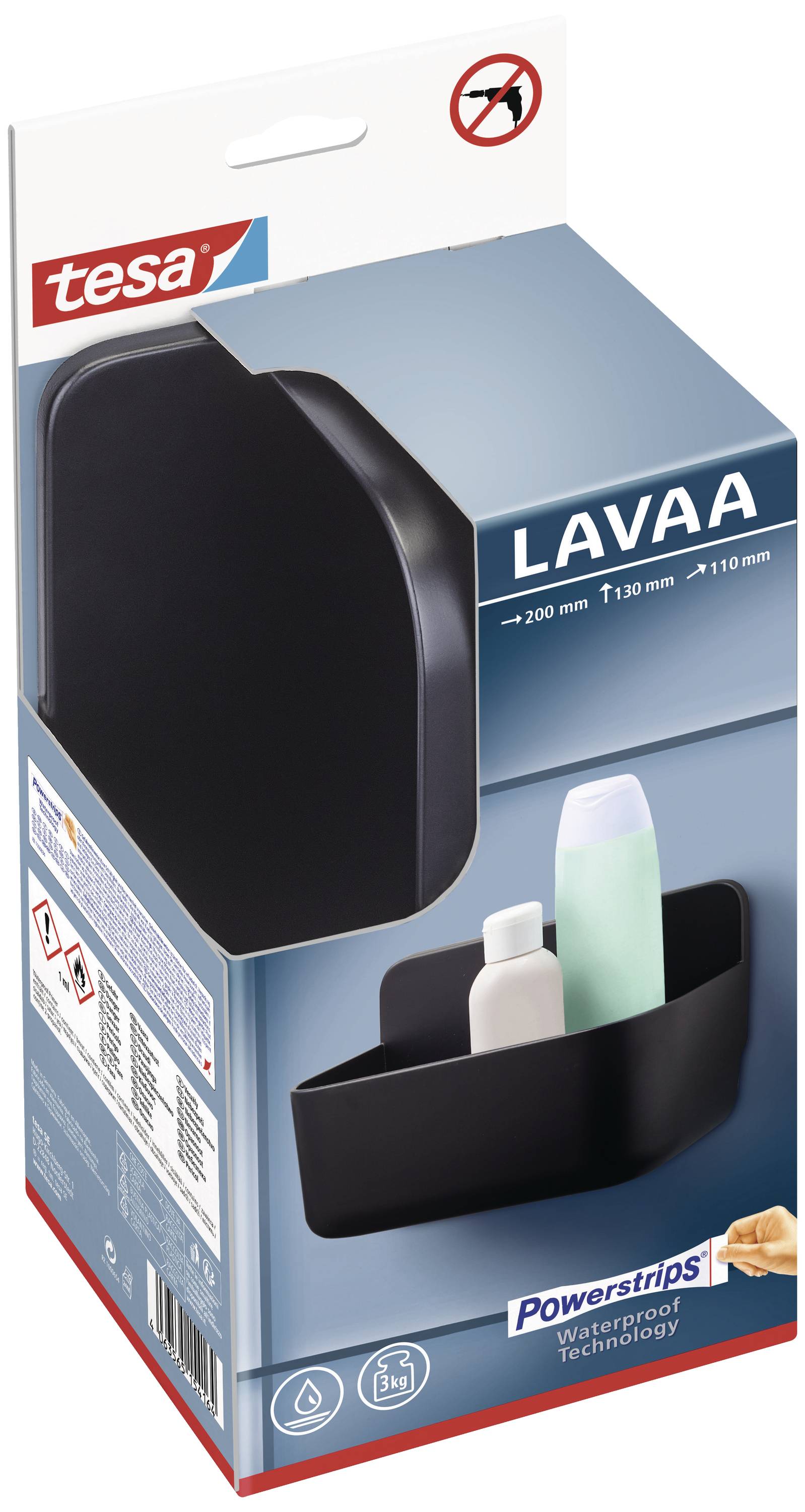 Tesa LAVAA, Kunststoff, Schwarz, Wand-montiert, Duschkorb, 3 kg, 200 mm