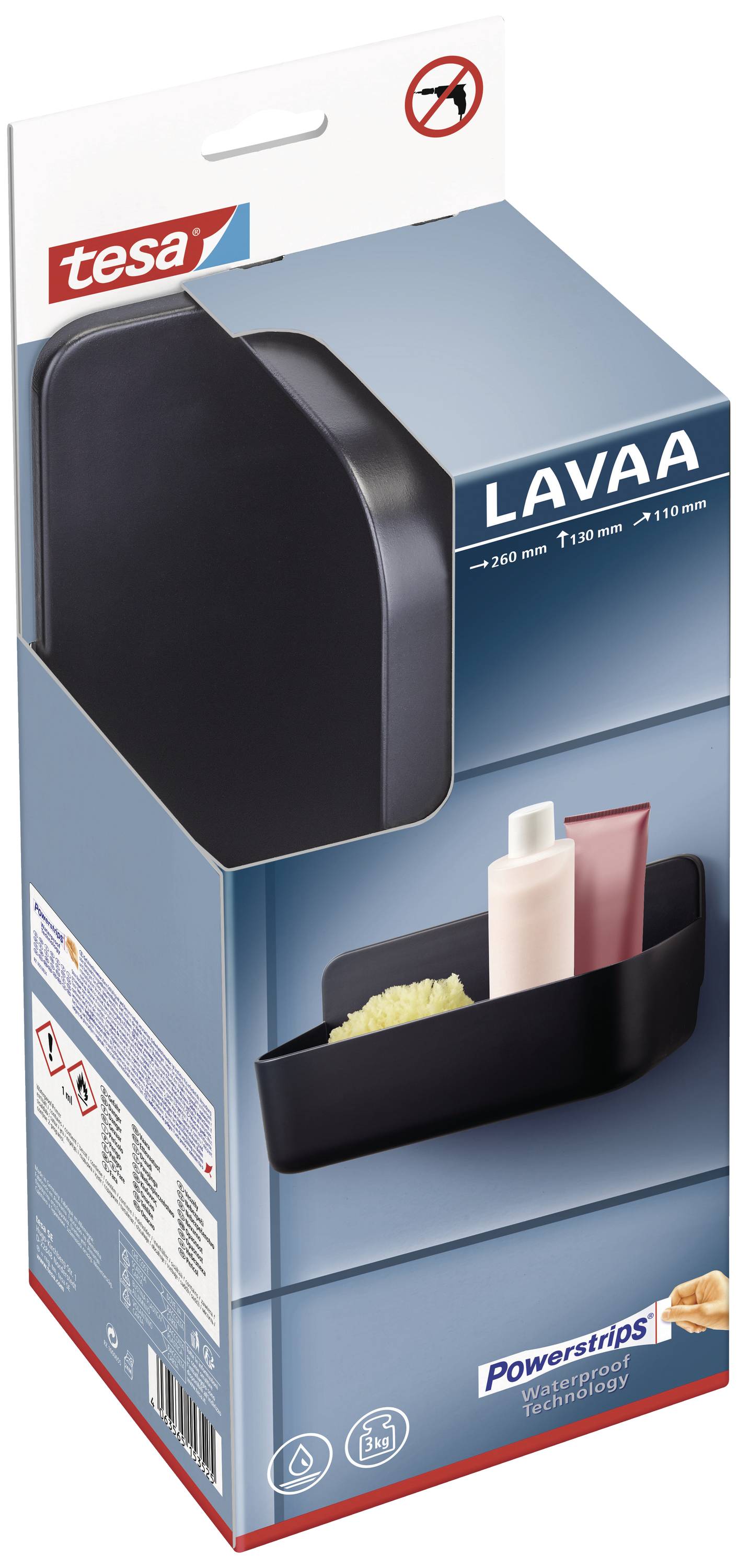 tesa 40516-00000-00 LAVAA Duschkorb Klebstoff Schwarz (matt)