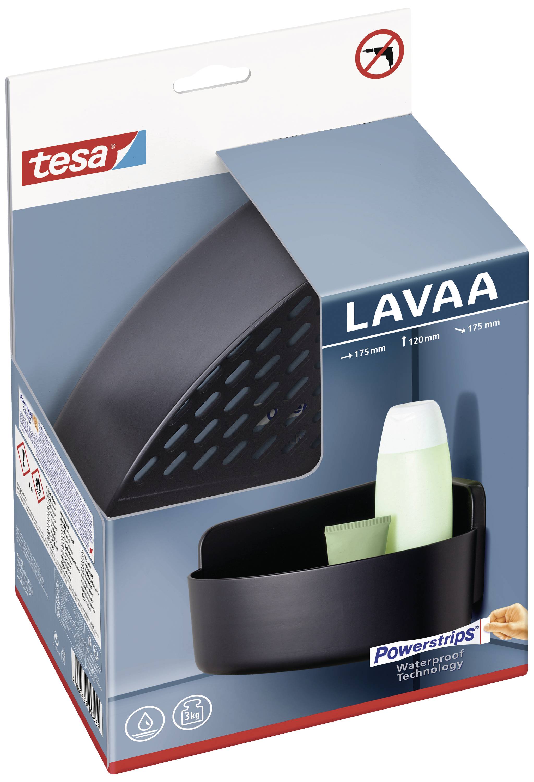 tesa 40517-00000-00 LAVAA Eckduschkorb Klebstoff Schwarz (matt)
