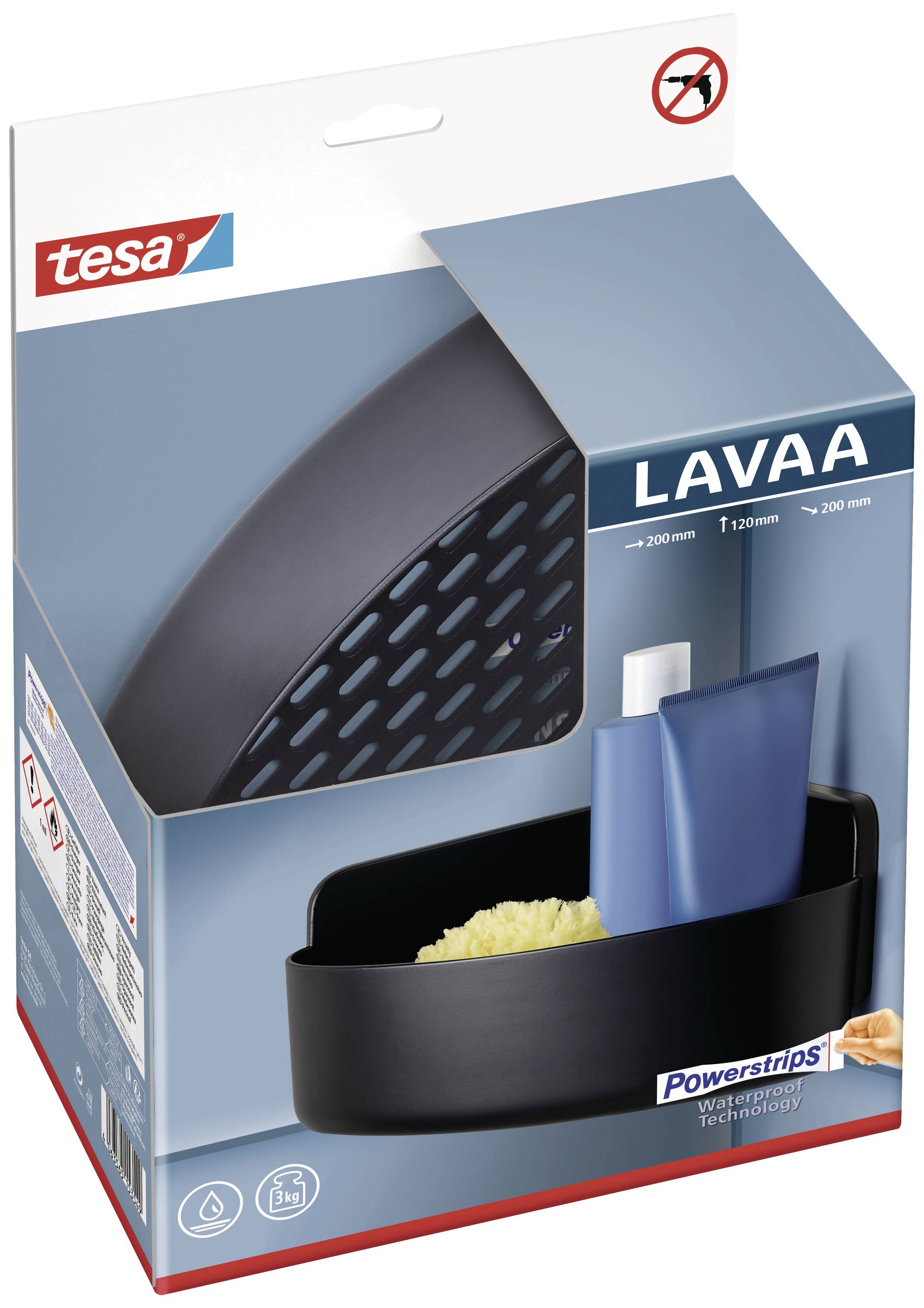 tesa 40518-00000-00 LAVAA Eckduschkorb Klebstoff Schwarz (matt)