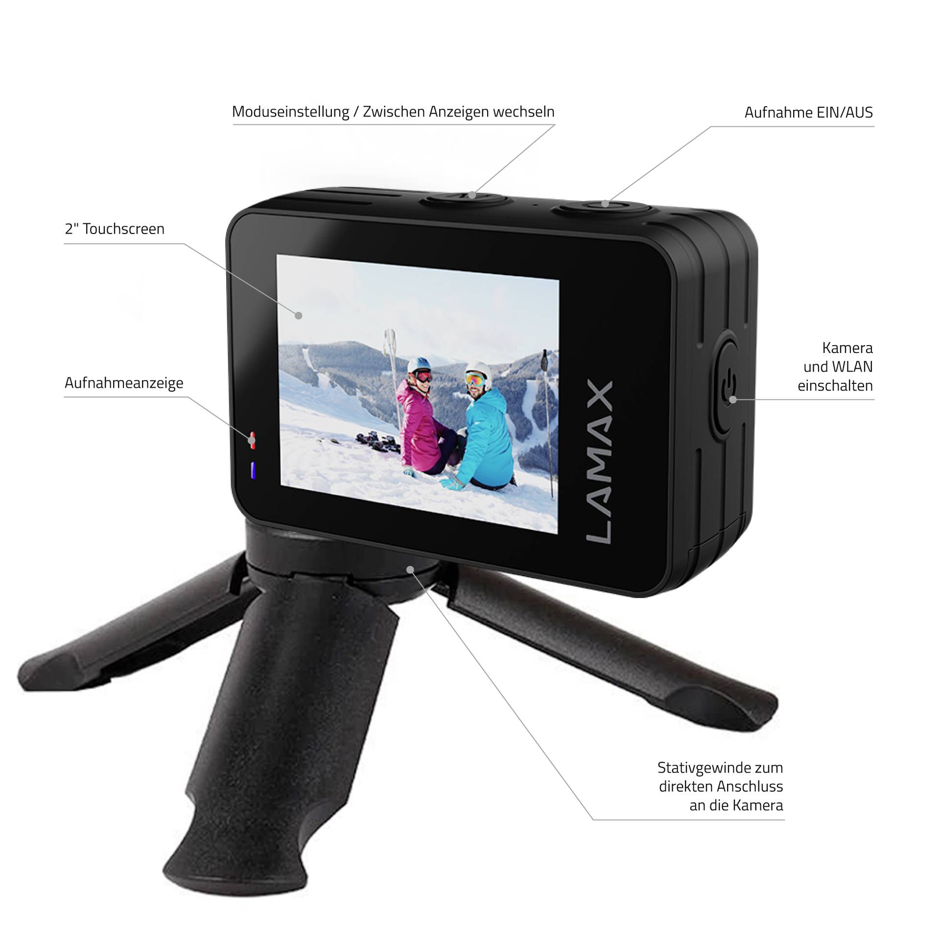 Lamax LAMAX W10.1 Action Cam 4K, Bildstabilisierung, Dual-Display, Wasserfest, Touch-Screen, Full-HD, WLAN