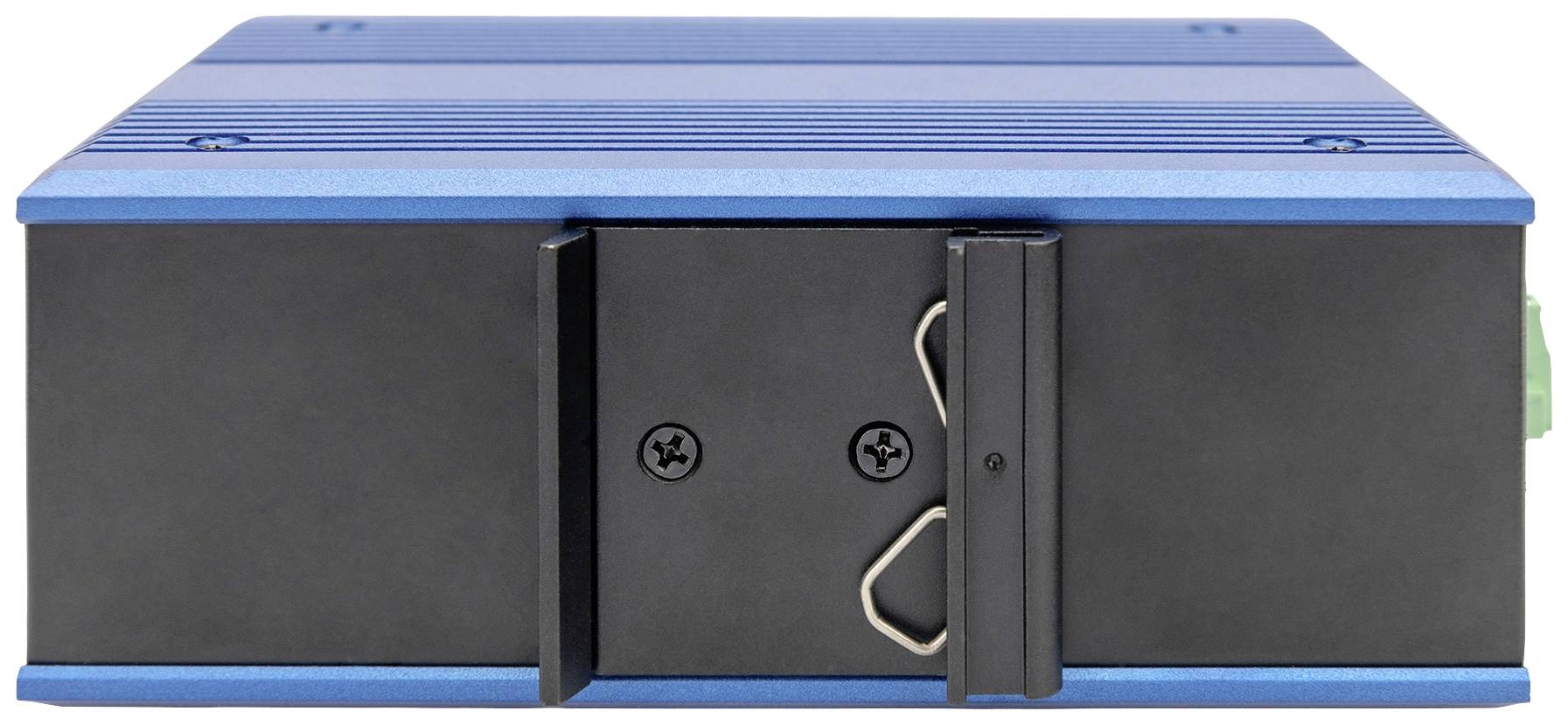 Ein blau-schwarzes elektronisches Gerät mit einem robusten Gehäuse, vermutlich für industrielle Anwendungen.