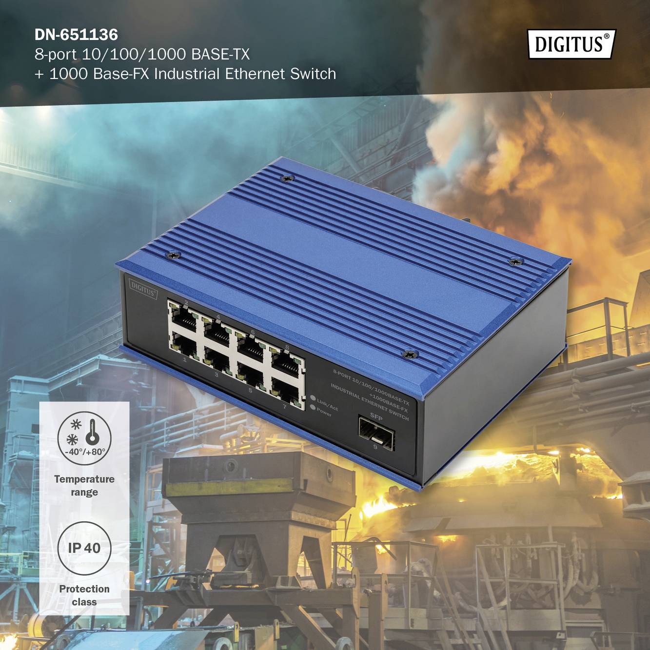 Digitus DN-651136 Industrial Ethernet Switch 8 + 1 Port 10 / 100 / 1000MBit/s