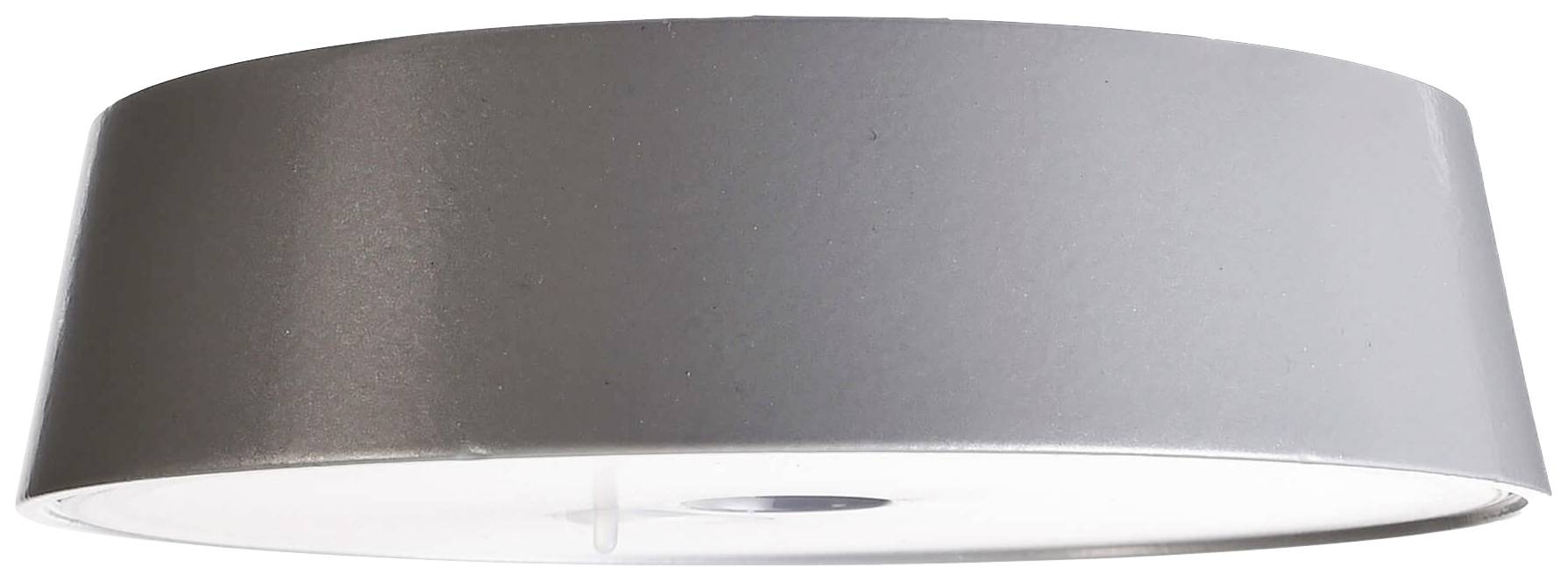 Graue, runde Deckenleuchte mit schlichtem Design.