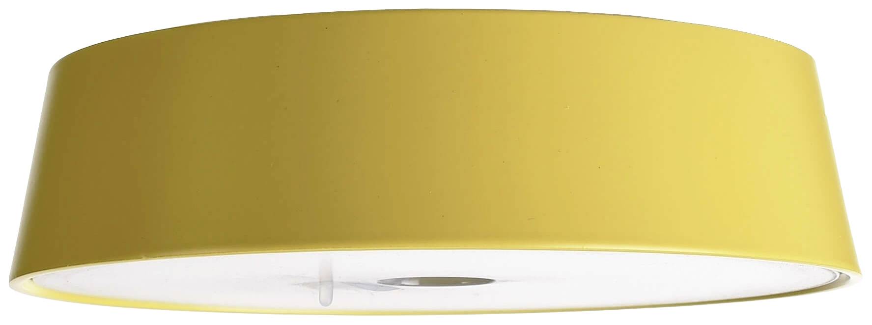 Gelbe Deckenleuchte mit schlichter, moderner Form.