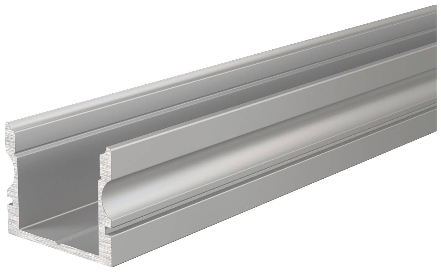 Ein silbernes Aluminiumprofil mit rechteckiger Form und vertikalen Rillen, häufig für strukturelle Anwendungen in Konstruktionen genutzt.