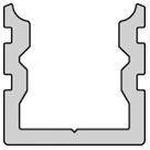 Querschnittsprofil einer Aluminiumschiene, mit abgerundeten und gezackten Kanten, zeigt Struktur und Form im Metallbau.