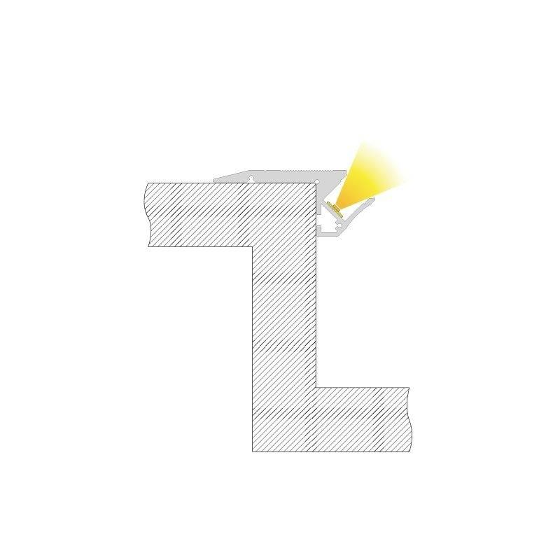 Queransicht eines L-förmigen Profils, das Teil eines Aufbausystems ist, mit akzentuierter Lichtquelle im rechten Winkel.