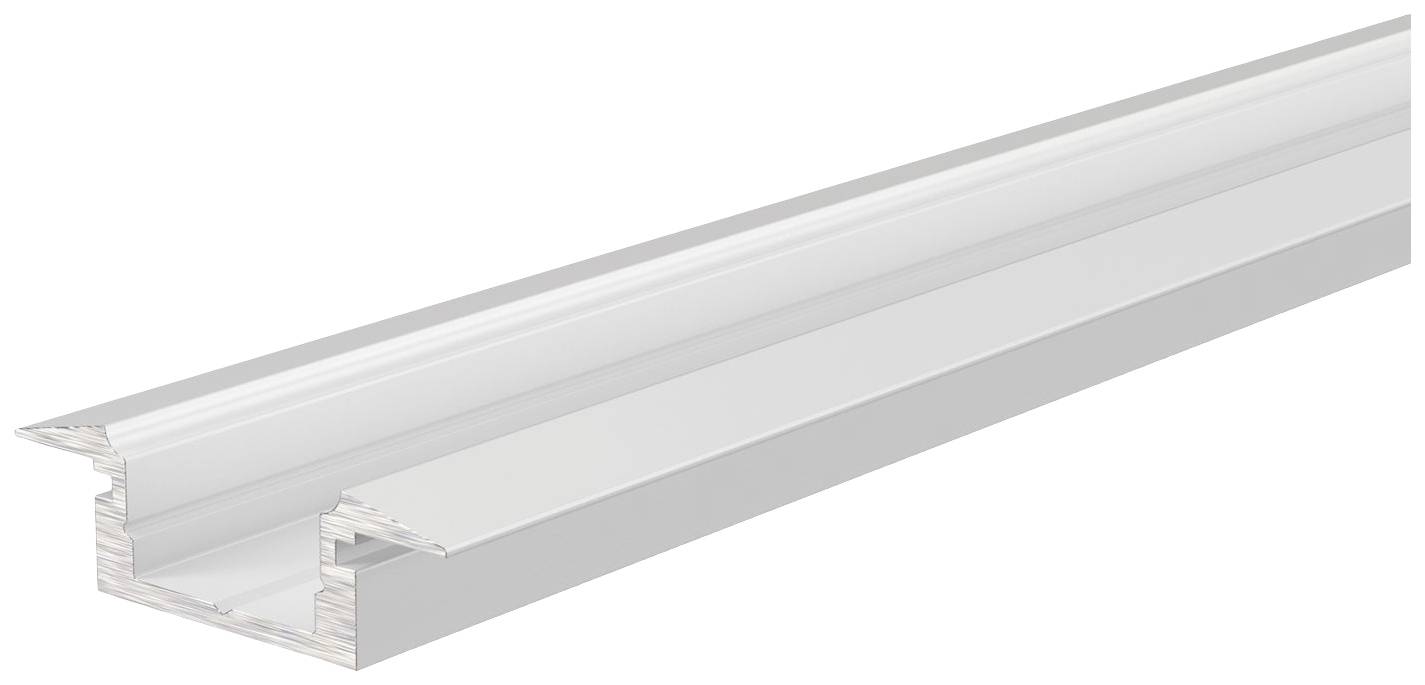 Silbernes Aluminiumprofil in L-Form, verwendet zur Kantenmontage bei LED-Streifen. Profil bietet Schutz und verbessert die Lichtverteilung.