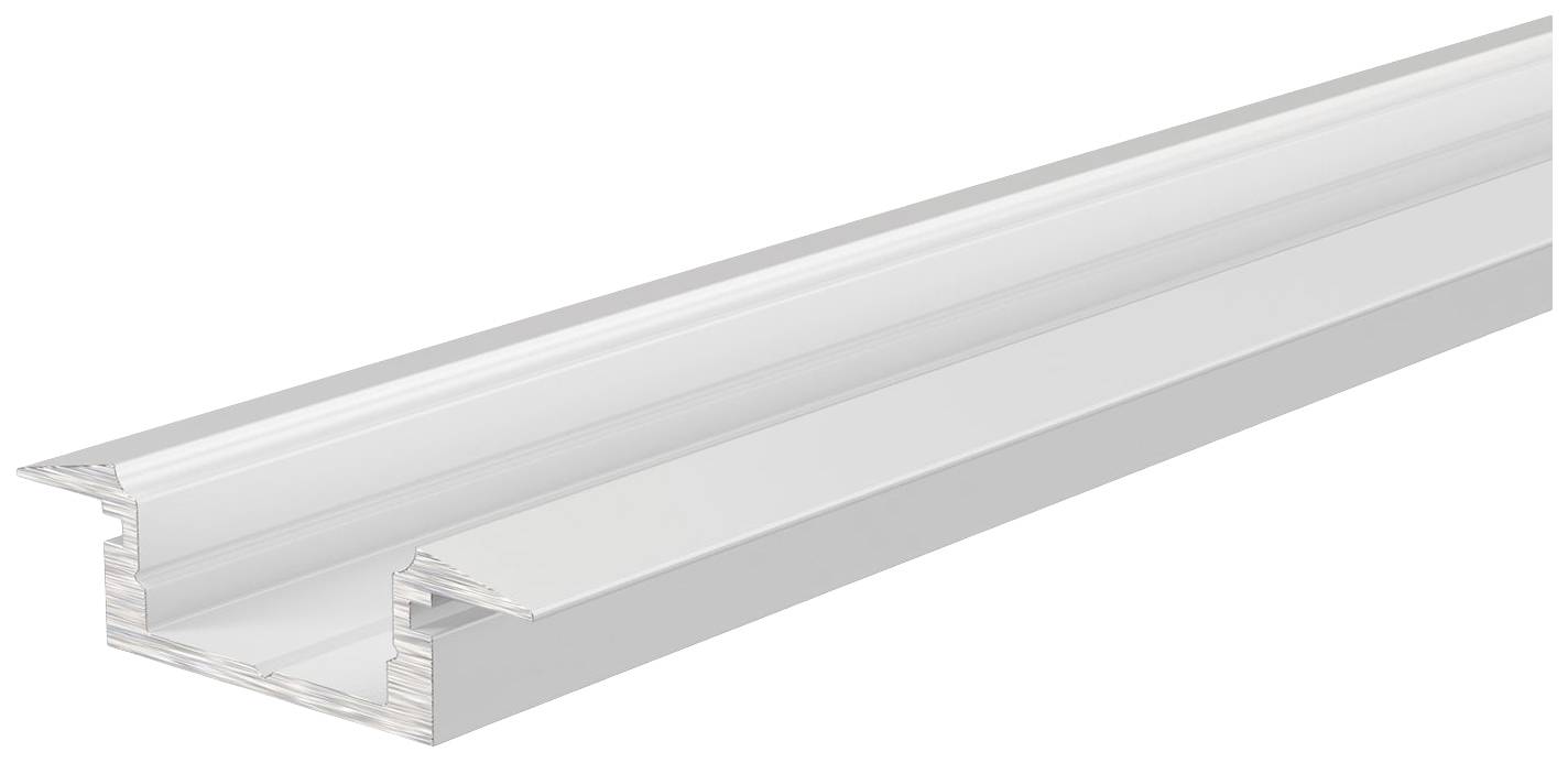 Silberner Aluminiumprofil-Lichtkanal zur Befestigung von LED-Streifen. Quadratische Form mit seitlichen Erhebungen.