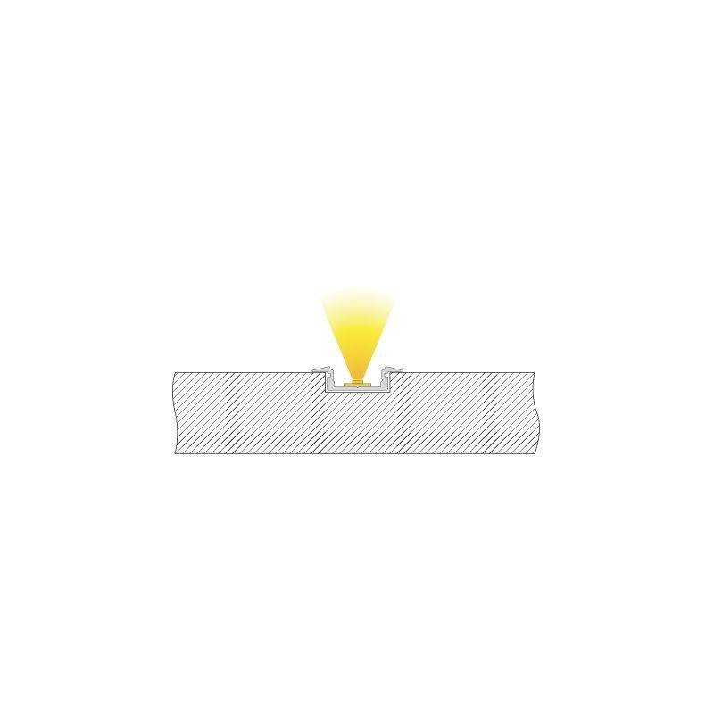 Querschnittsdiagramm eines Materials mit einer Vertiefung, aus der gelbes Licht nach oben scheint.