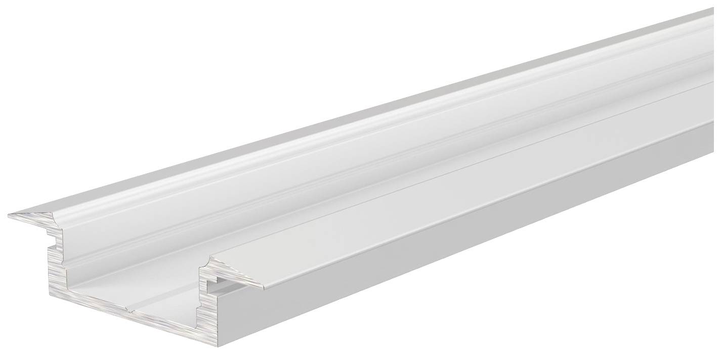 Ein Profil aus Aluminium in U-Form, geeignet für LED-Streifenmontage, silberfarben mit mattem Finish. Ideal für saubere und geschützte Installation.