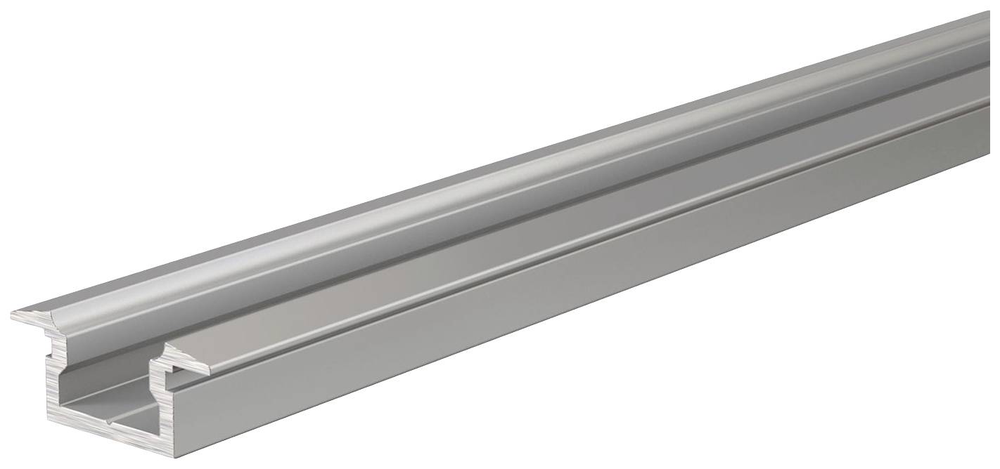 Aluminiumprofil in U-Form, seitlich betrachtet, mit glatter Oberfläche, verwendet für Bau- oder Montagestrukturen.