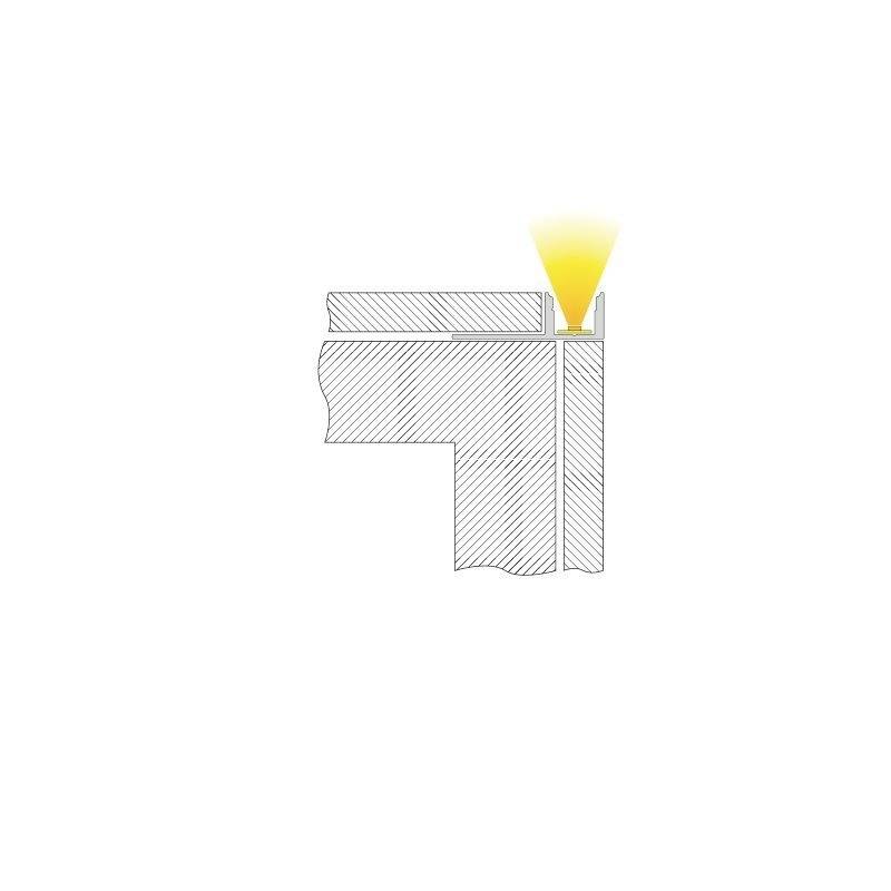 Querschnittsdiagramm eines Fensterprofils, bei dem eine schmale Dichtung und Isolierung zur Energieeffizienz gezeigt wird.