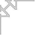 Silbernes, metallisch aussehendes abstraktes Design in Form eines 'L' mit parallelen und zickzackartigen Linien.