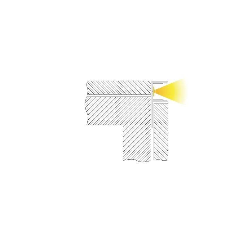 Ein Diagramm zeigt eine Ecke mit einem schmalen Lichtstrahl, der rechts durch einen Spalt scheint, vermutlich zur Beleuchtung.