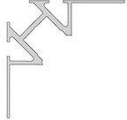 Ein silbernes strukturelles Metallstück mit mehreren Abzweigen und rechten Winkeln, ähnlich einem stilisierten 'M'.