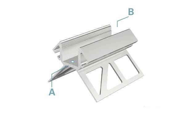 Ein Metallprofil mit markierten Punkten 'A' und 'B'. Punkt 'A' zeigt auf die Basis, Punkt 'B' auf den oberen Rand des Profils.