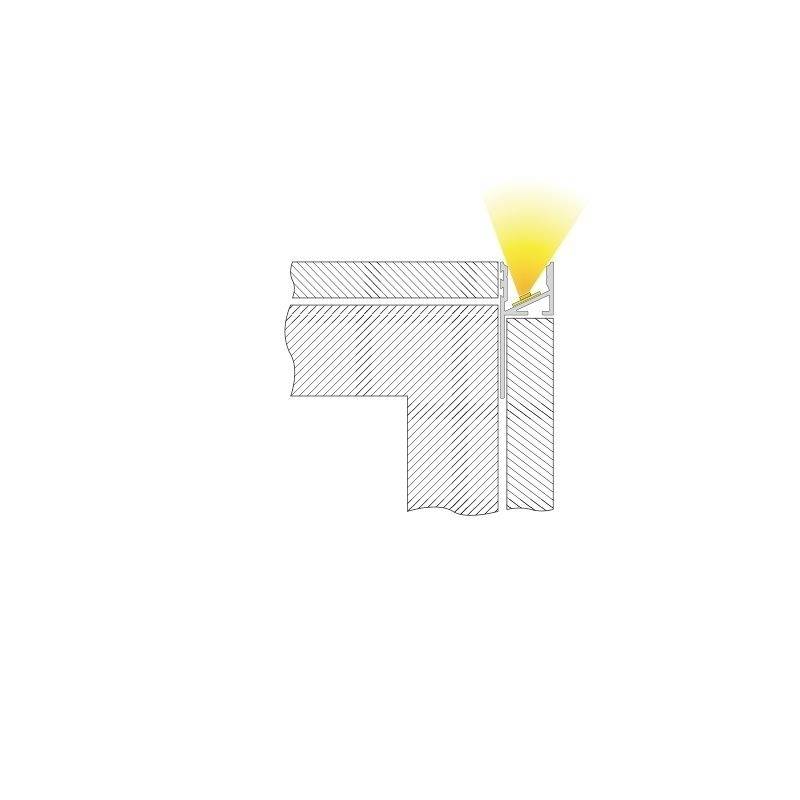 Ein Diagramm zeigt den Querschnitt eines Fensters mit einem gelben Lichtstrahl, der auf die obere rechte Ecke scheint.