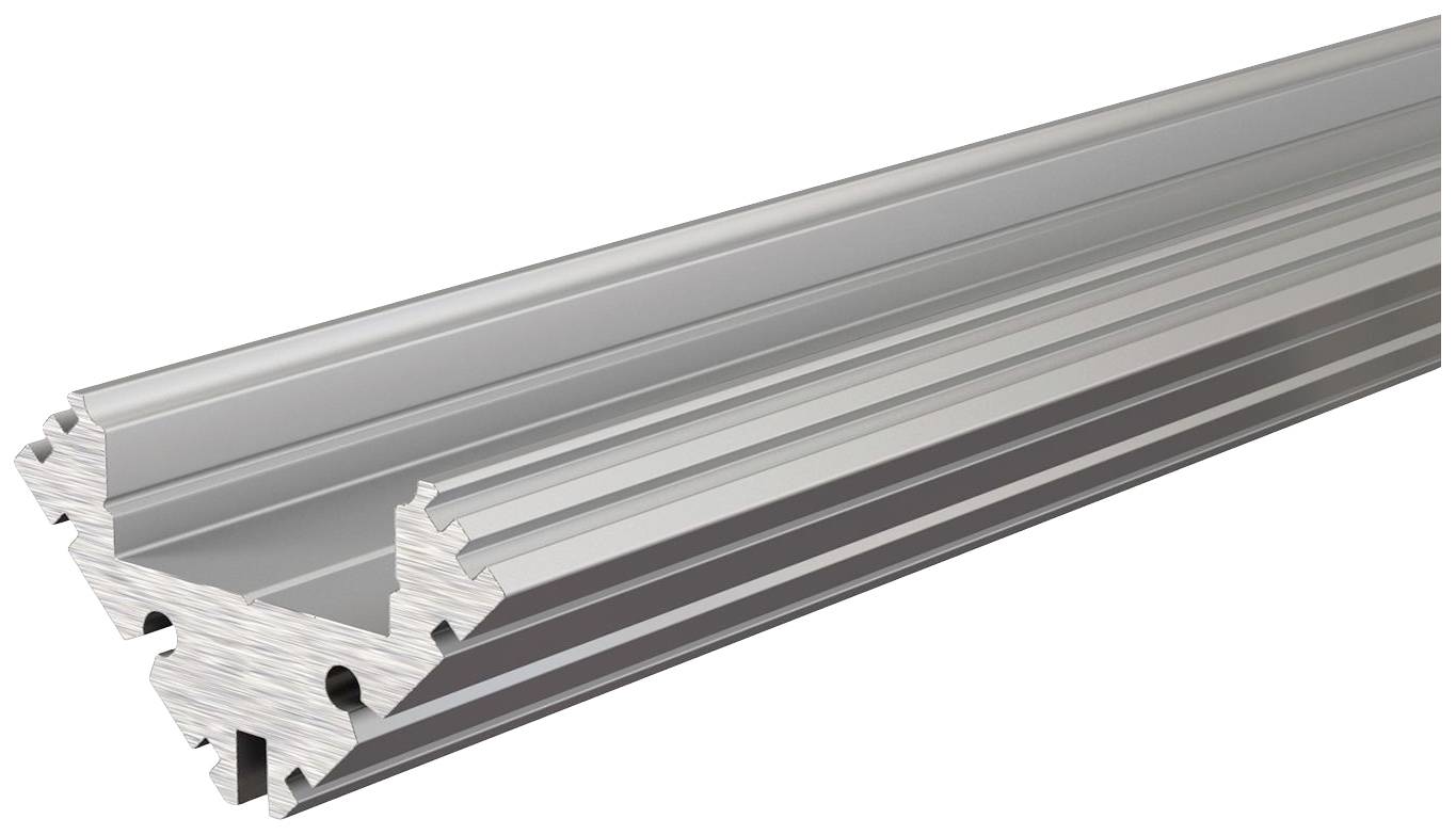 Metallprofil in L-Form, mit mehreren schmalen Nuten entlang der Oberfläche; genutzt in Bau und Konstruktion als Strukturverstärkung.