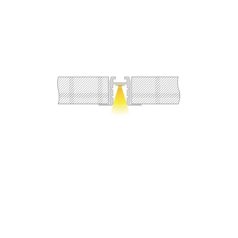 Querschnittszeichnung eines Aluminiumprofils mit Lichteinlass, der durch die Mitte eines Kabelkanals dringt.