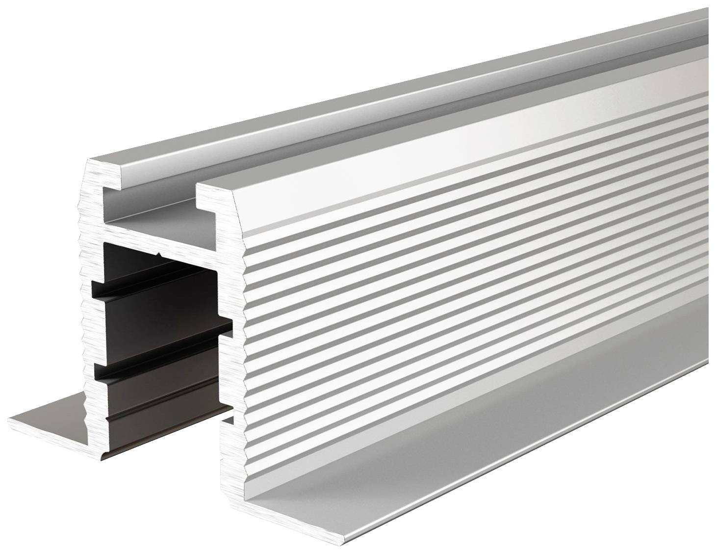 Ein metallisches U-Profil mit geriffelter Oberfläche, das für industrielle Anwendungen verwendet wird.