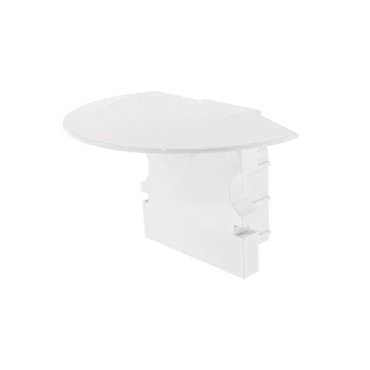 Weiße rechteckige Kunststoffabdeckung mit einem gewölbten oberen Teil. Geeignet für den Schutz und die Abdeckung von Kabelkanälen.