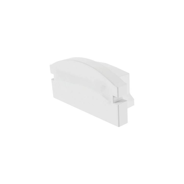 Weiße, rechteckige Kunststoffabdeckung, leicht gebogen, möglicherweise Teil eines technischen Geräts oder Gehäuses.