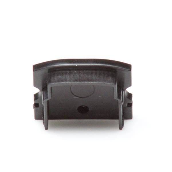 Ein schwarzes Plastikteil mit gebogener Oberseite und seitlichen Halterungen, vermutlich ein Bauteil oder Zubehör für ein Gerät.