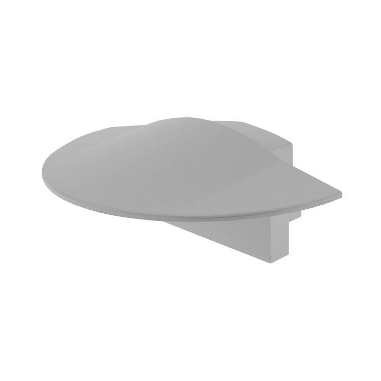 Eine graue, flache, scheibenartige Halterung, die an einer Wand montiert ist. Sie wirkt wie ein Vorsprung oder eine Ablage.