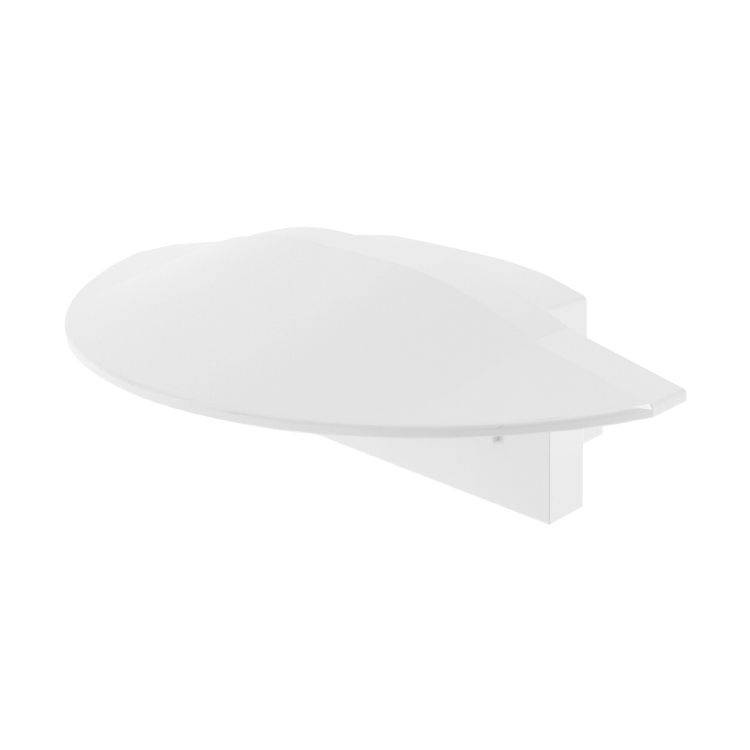 Ein weißer, wandmontierter Regalschoner aus Kunststoff, bietet Schutz für die obere Regalfläche und verhindert Stöße und Kratzer.