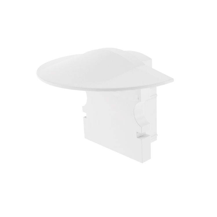Eine weiße, halbrunde Kunststoff-Ecke für Kabelmanagement, die an der Wand montiert wird, geeignet zur Verdeckung von Kabelübergängen.